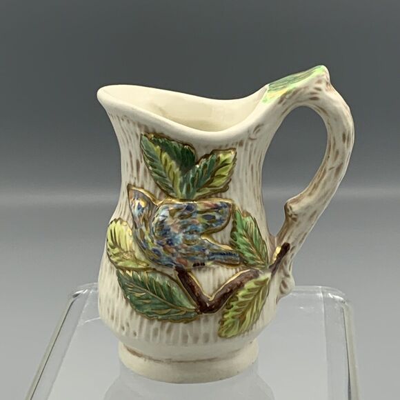Vintage Individual Mini Creamer with Birds Gold Gilt Handpainted HC 1967 3" Tall - Picture 5 of 8